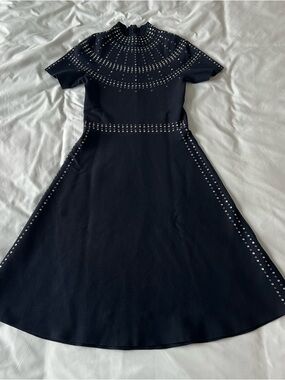 Sandro Black Midi Dress with Silver Studs